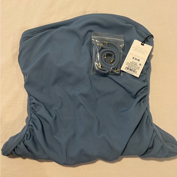 Women's Shirred Ribbed Bandeau Cheeky One Piece Swimsuit - Shade & Shore™ - Picture 6 of 6